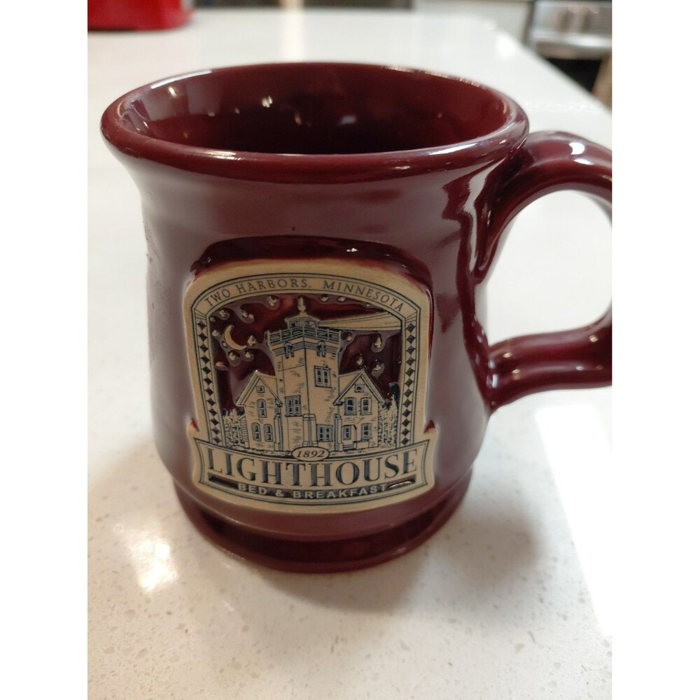 Deneen Pottery Two Harbors Bed & Breakfast Minnesota MN Red Coffee Mug